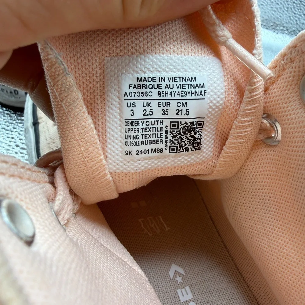 Size 3 Converse CTAS EVA Lift High Butterflies Pink Peach Youth Sneaker A07356C